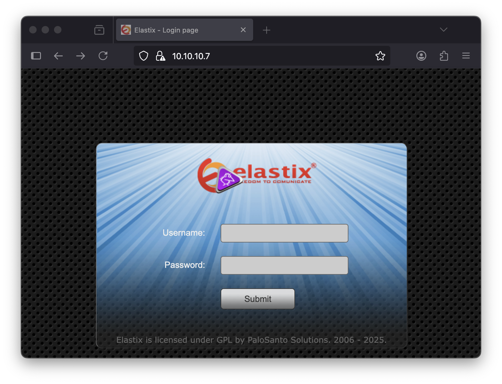 Elastix Login Page