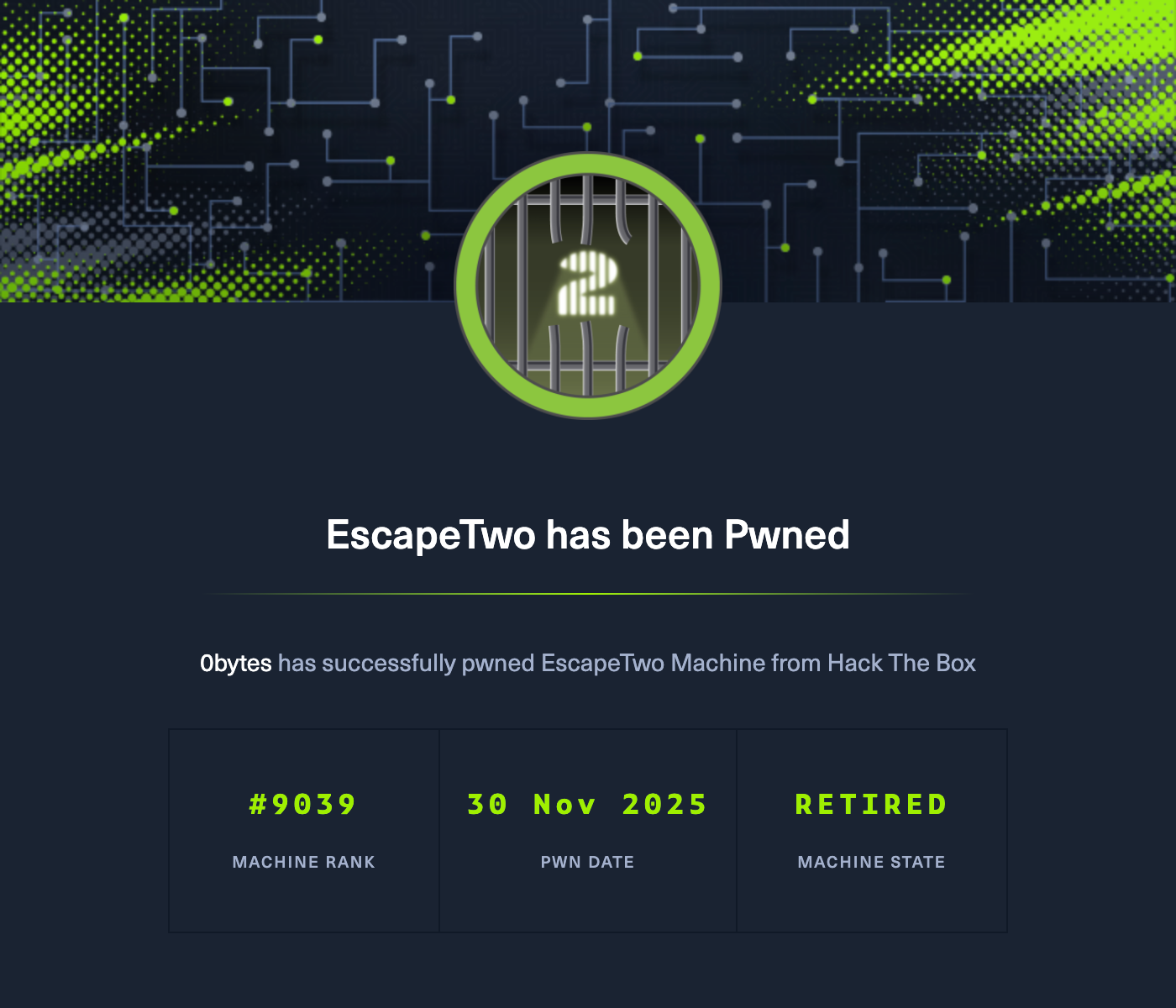 EscapeTwo pwned screenshot