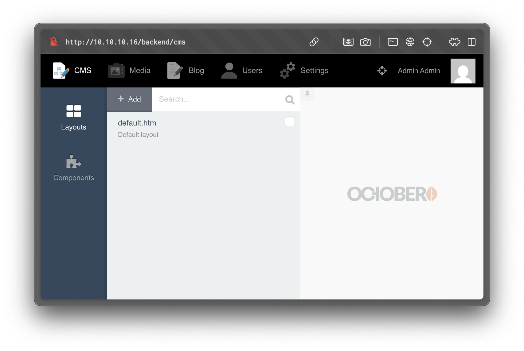 October CMS backend login