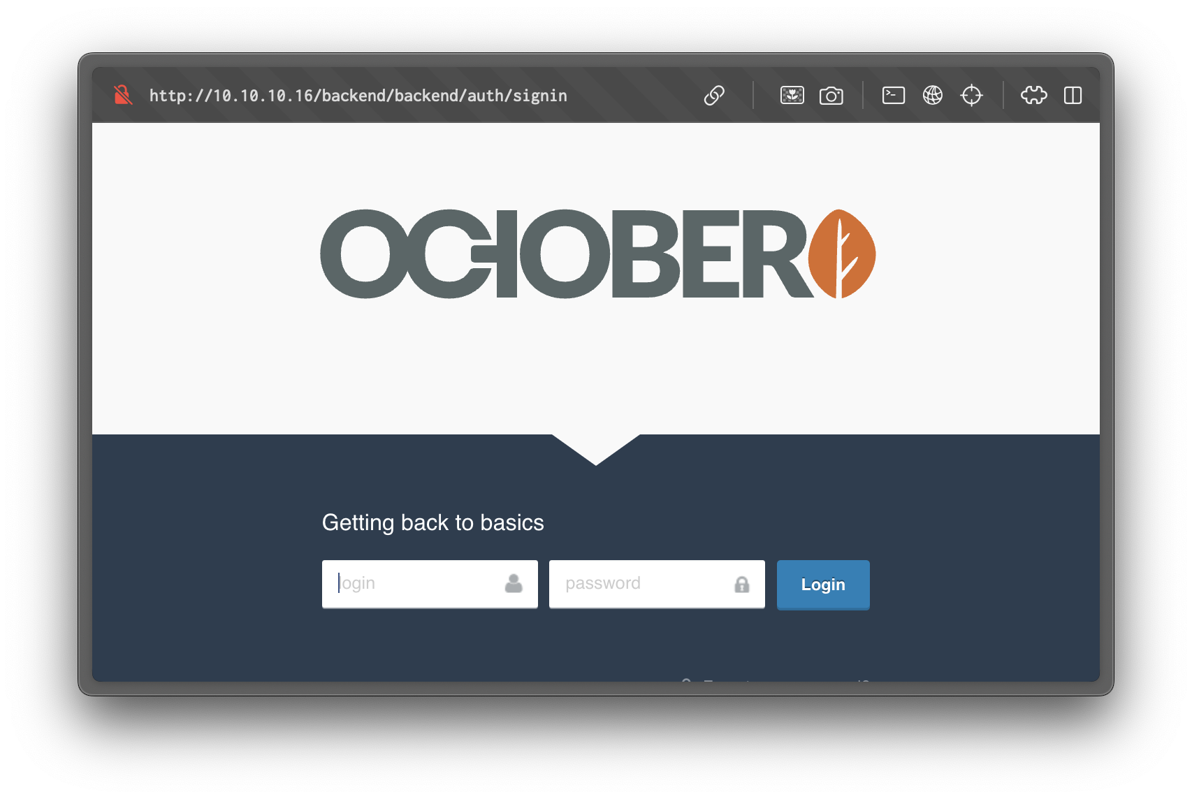 October CMS login page