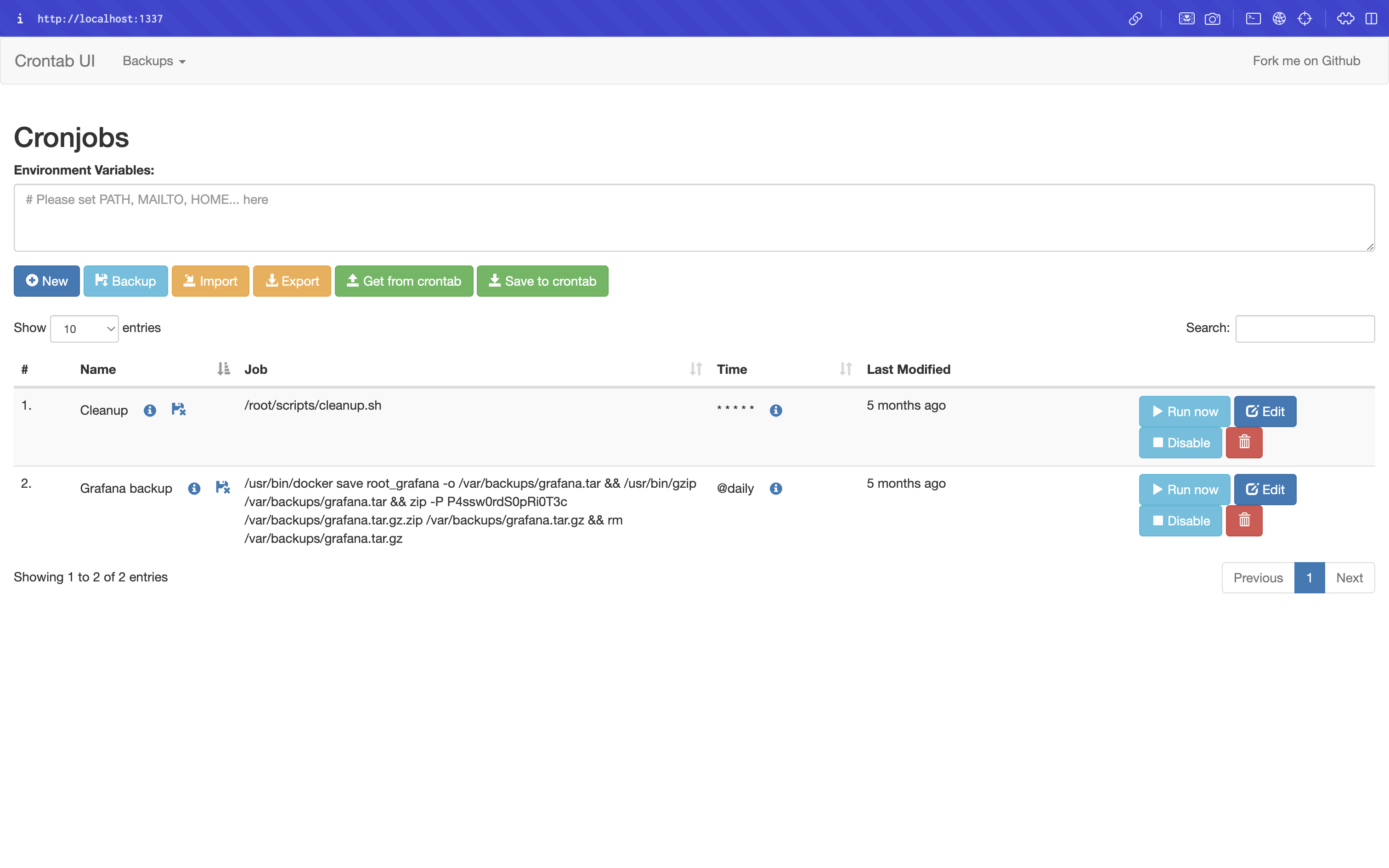 Cronjob dashboard