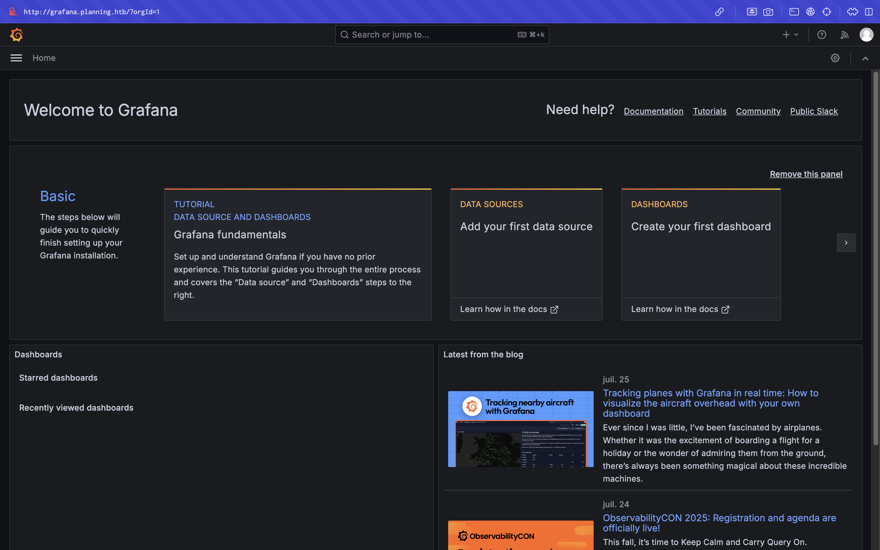 Grafana dashboard
