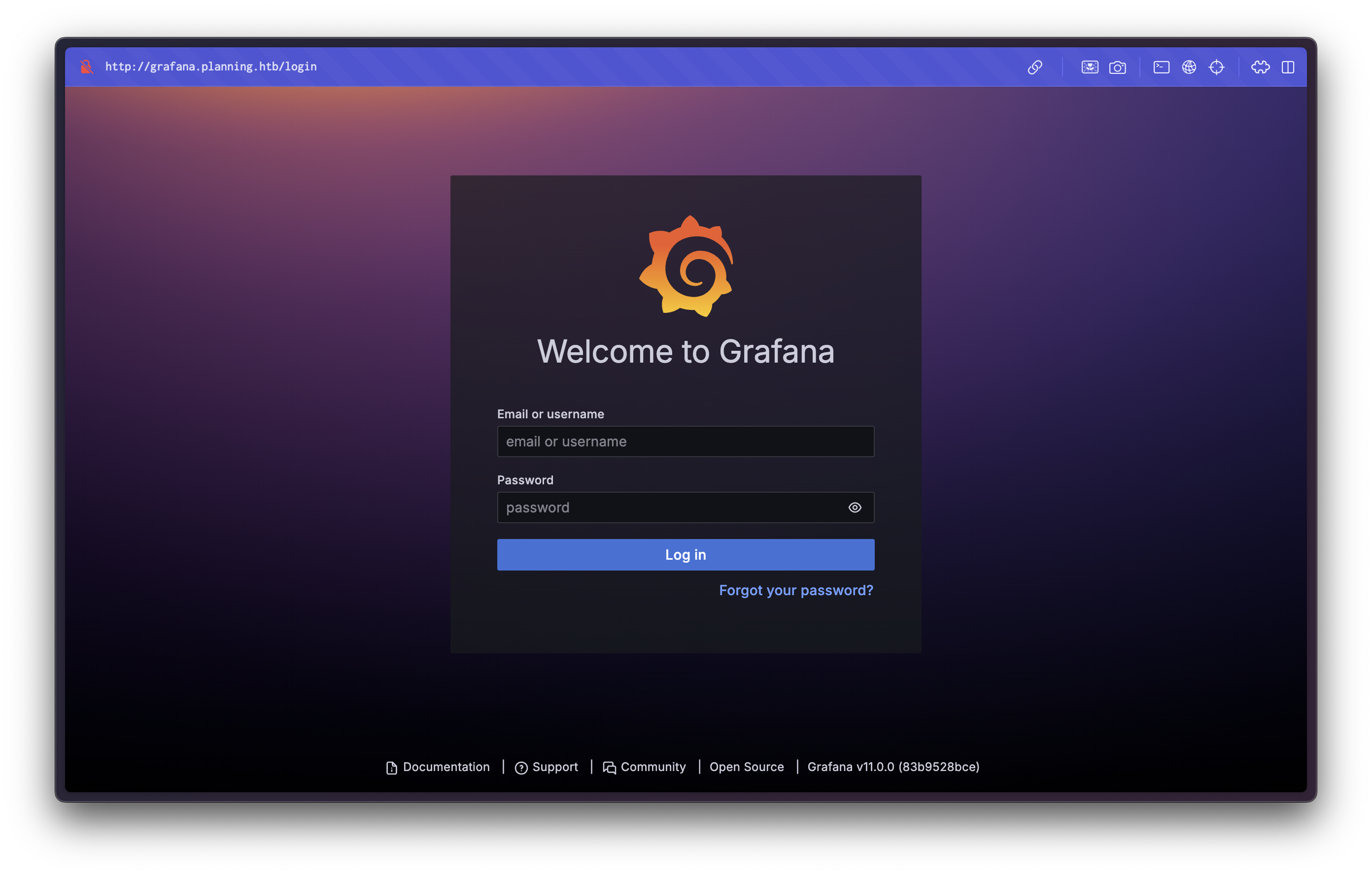 Grafana login page