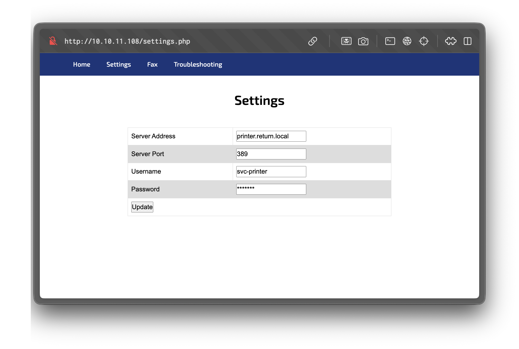 Return - Printer Settings