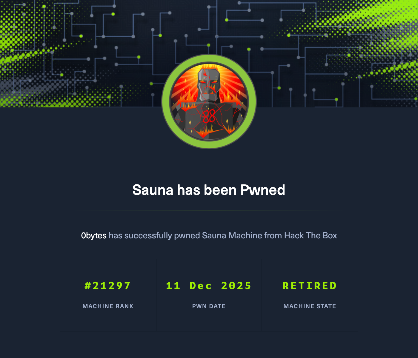 Sauna pwned screenshot