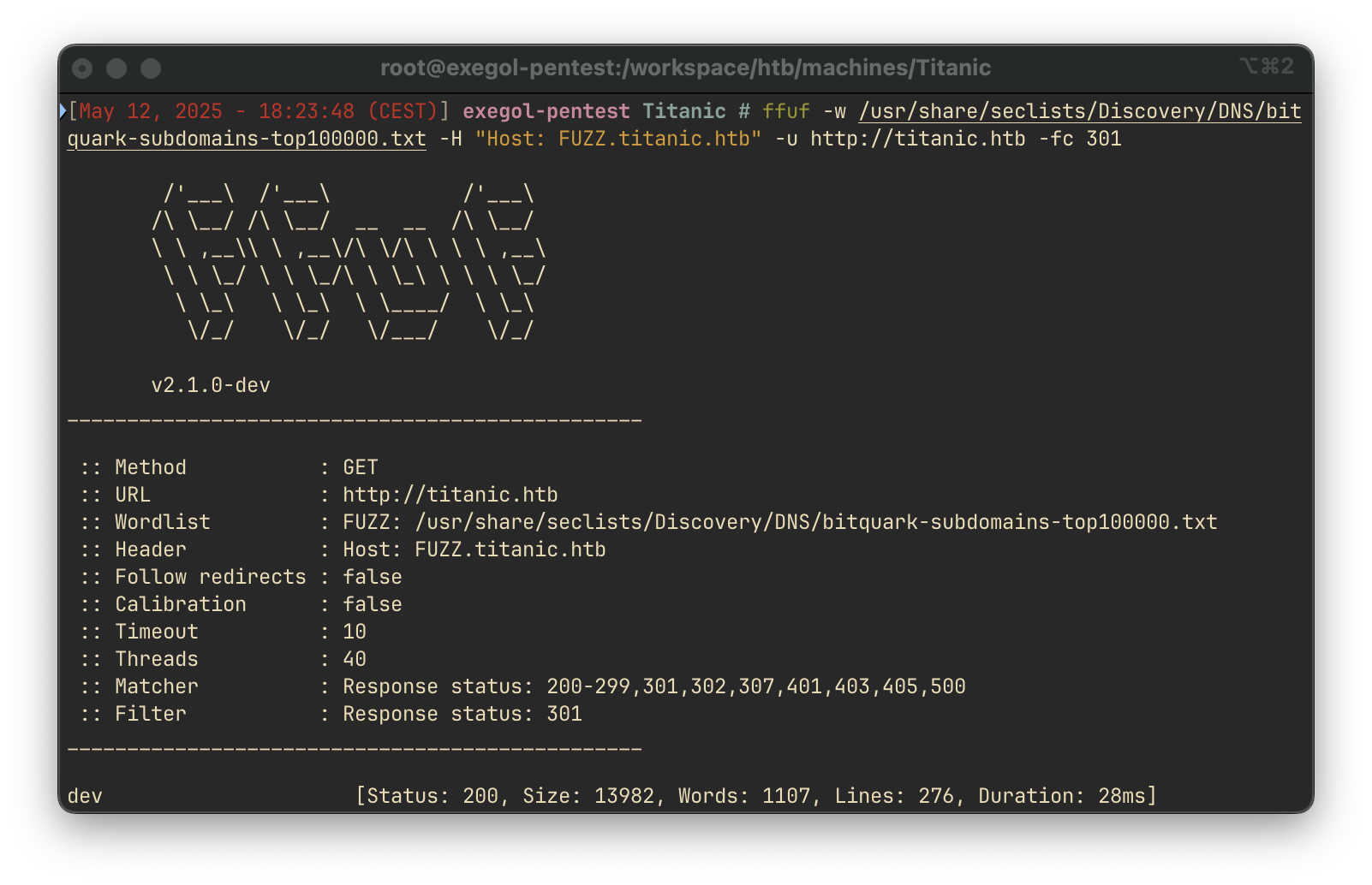 Titanic - ffuf subdomains