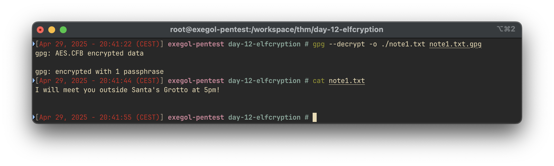 gpg decryption output
