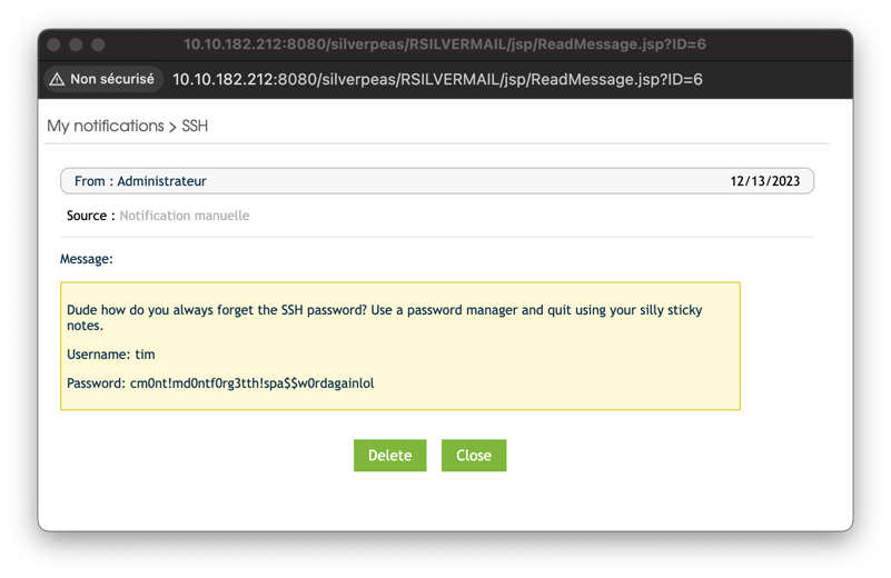 SSH credentials notification