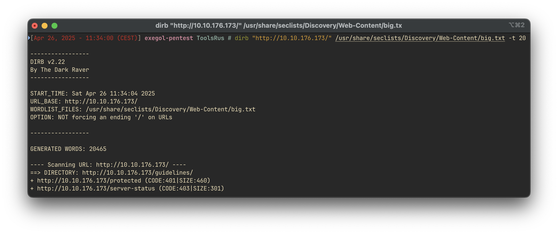 dirb output